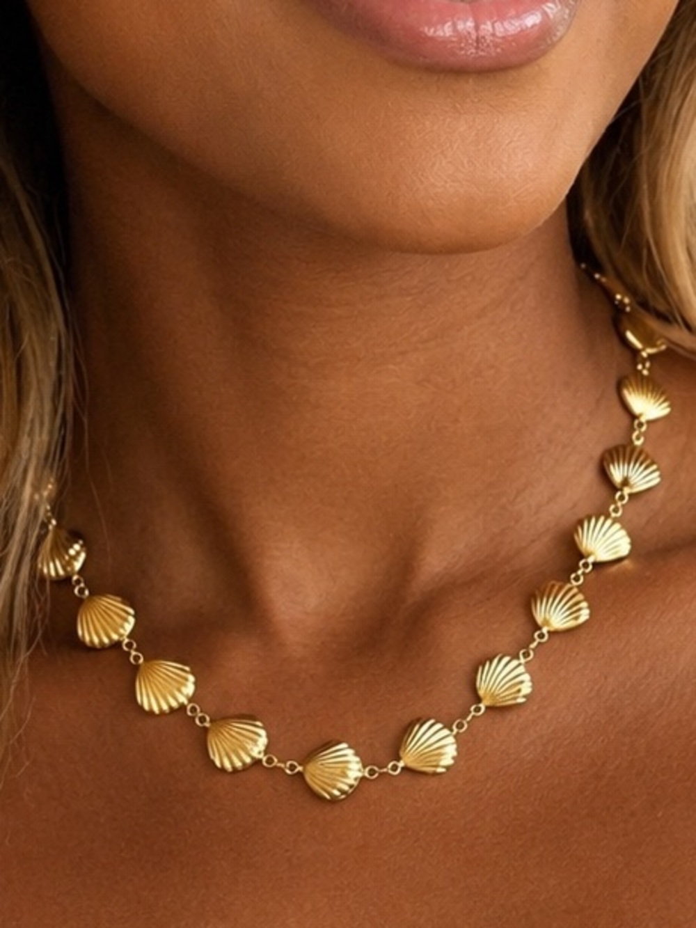Gold Shell Link Necklace - Women Summer Jewelry